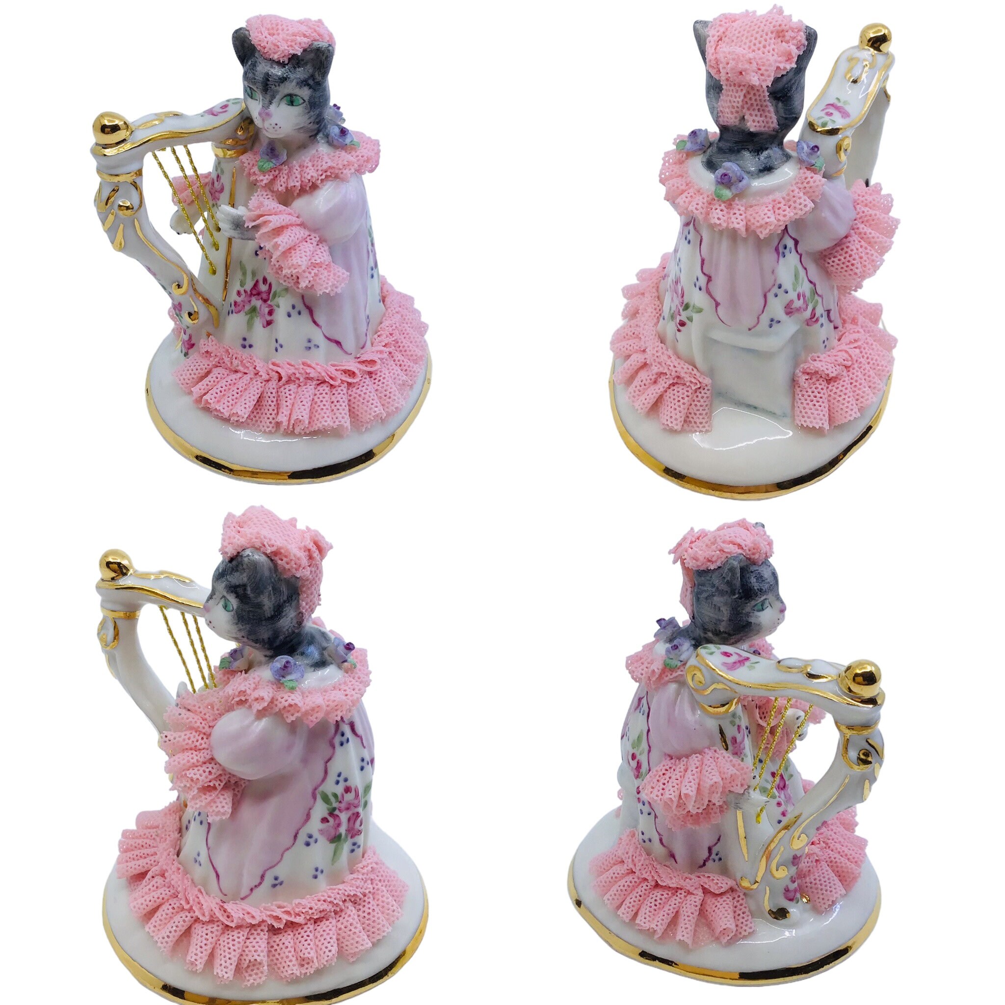 Vintage Irish Dresden Cat Orchestra Figurines 5 Piece Set