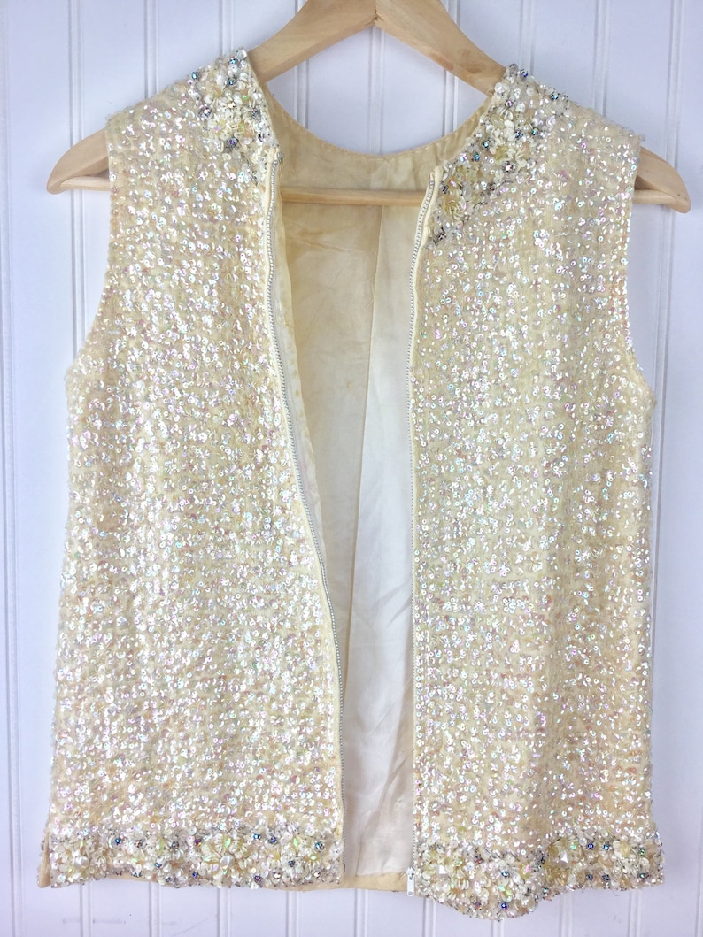Please Read Full Description Vintage 1960s Top VALENTINA Ltd Beaded Sequined Shell Top Womens Vintage Clothing Size XS-S