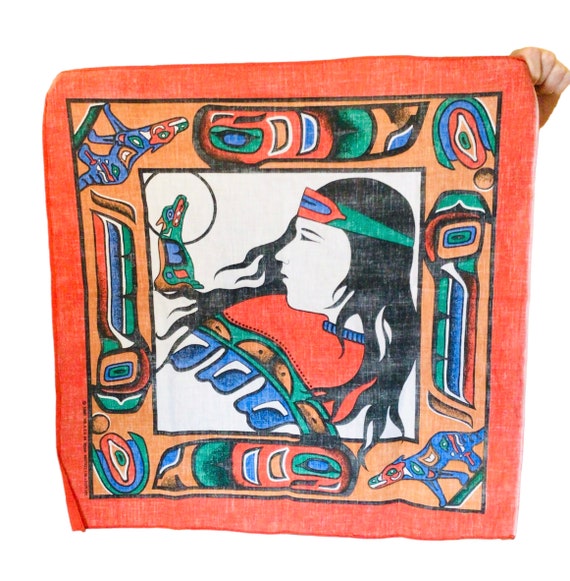 Vintage 80s Southwest Native American Bandana 22”… - image 7
