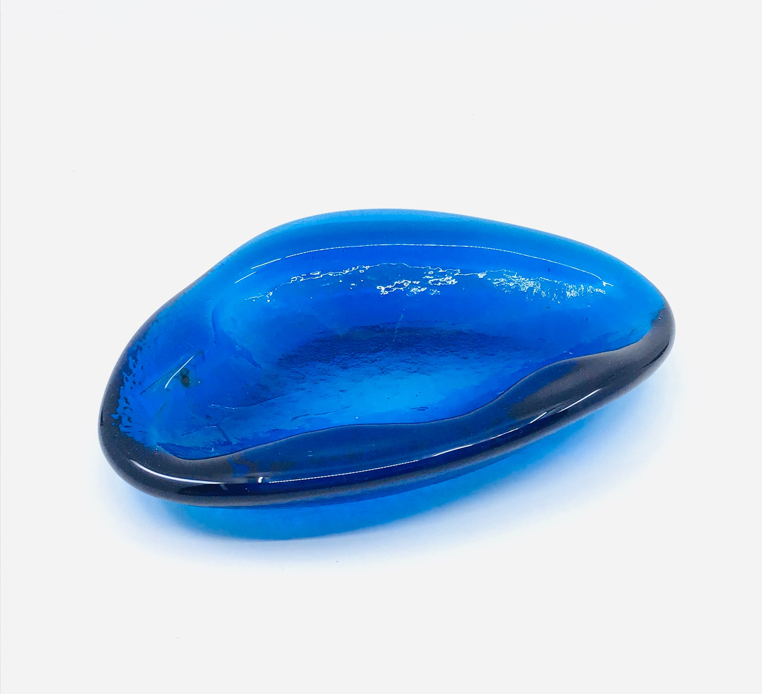 Vintage 60s Blue Glass Ashtray Trinket Dish Kidney Amoeba Etsy