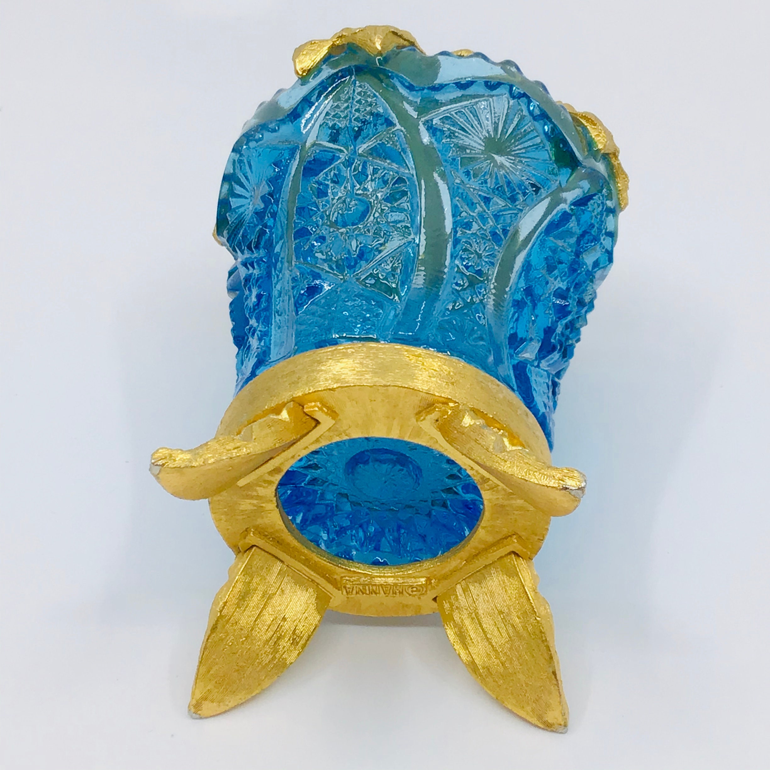 Vintage 3.5 Blue Cut Glass Hat Pin Holder Mid Century Vanity Etsy