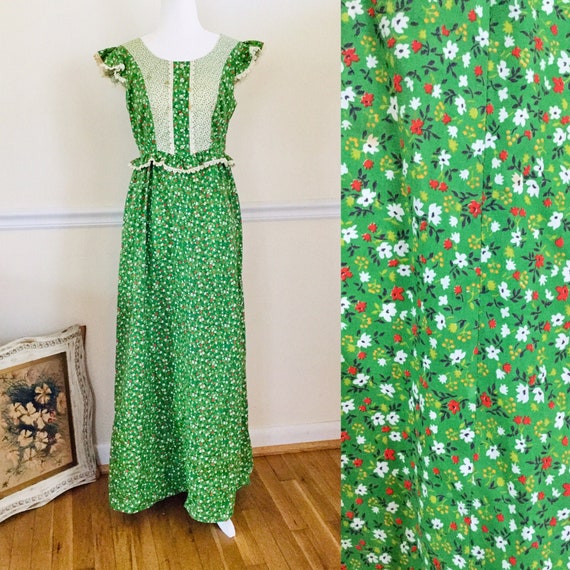 Vintage 1970s Prairie Maxi Dress By Hilda Hawaii G