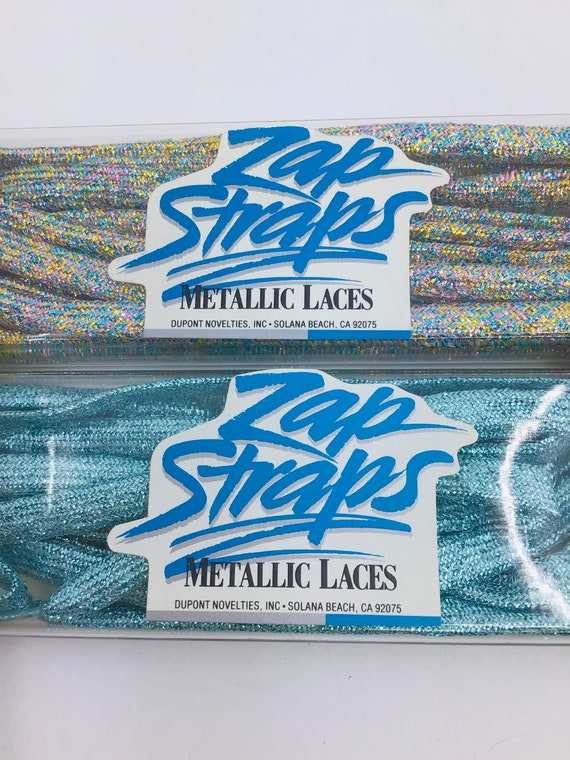 Vintage 80s Zap Straps Metallic Shoe Laces Blue &… - image 2
