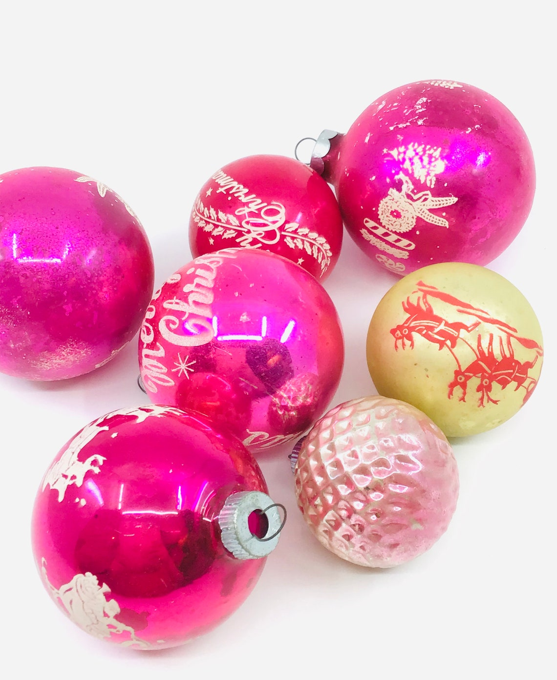 Vintage Glass Balls Christmas Ornaments Lot 7pc Stenciled Etsy