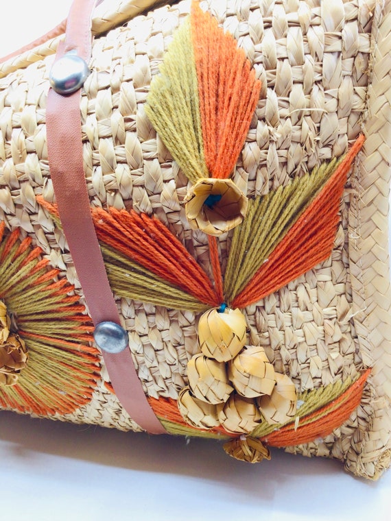 Vintage Woven Straw Raffia Tote Bag: Natural Boho Tro… - Gem