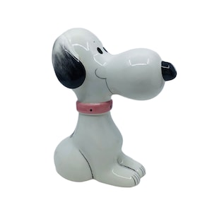 Vintage 8” Snoopy Coin Bank Pink Collar Quadrifoglio Hand Painted Italy