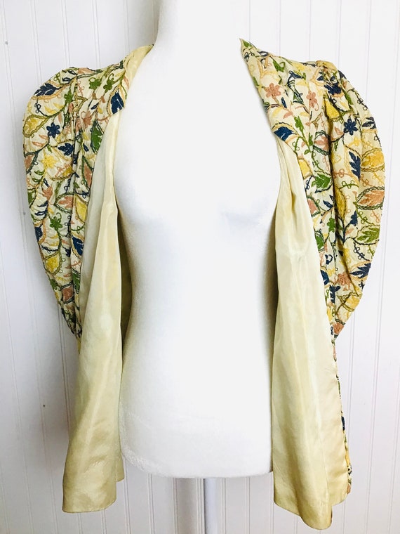Vintage 1930s 40s Crewel Embroidered Jacket Puff … - image 4