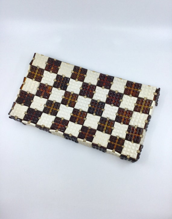 Vintage 40s Plastic Tile Clutch Purse Jorues Check