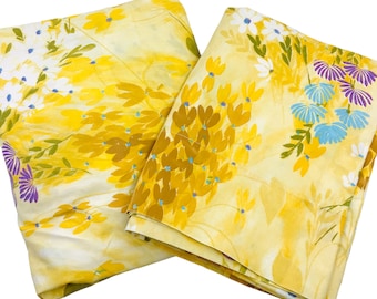 Vintage Cannon Royal Family Yellow Floral Twin Flat & Fitted Bed Sheet Set (No Pillowcases) Cotton Poly Blend