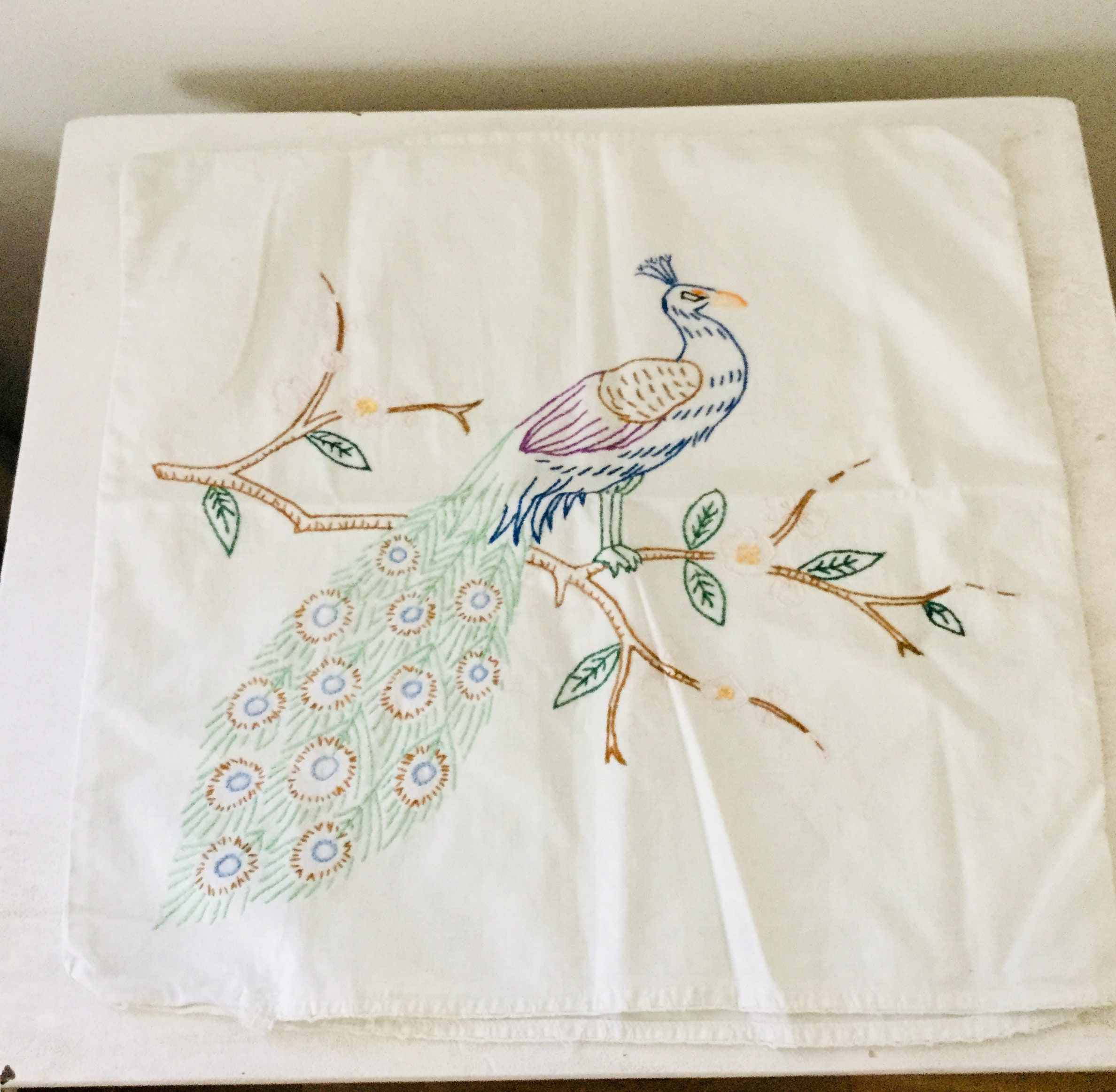 Vintage Embroidered Peacock Throw Pillowcase Square Decorative | Etsy