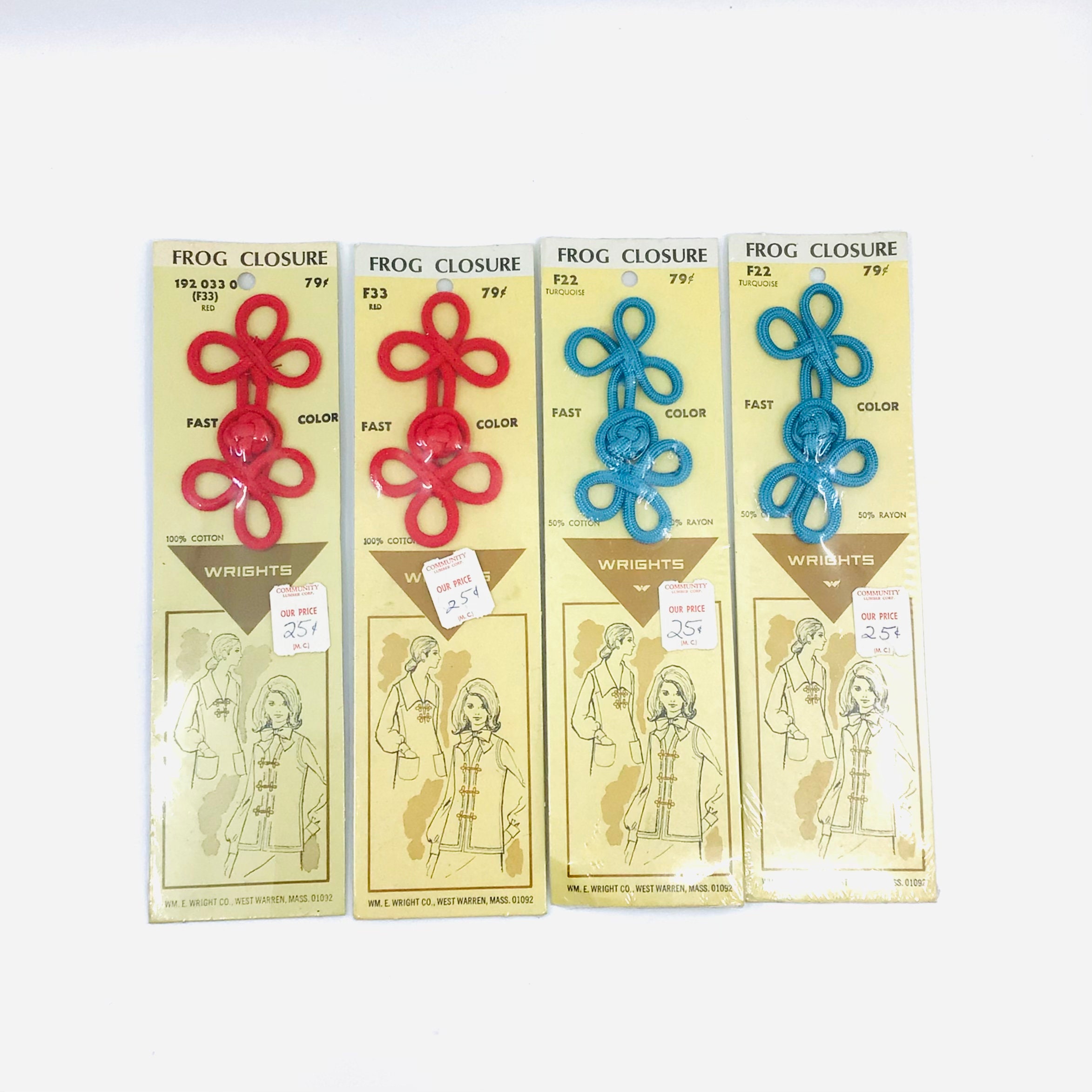 Sewing & Needlecraft Sewing Vintage 70s Wrights Frog Closures 2 Red & 2