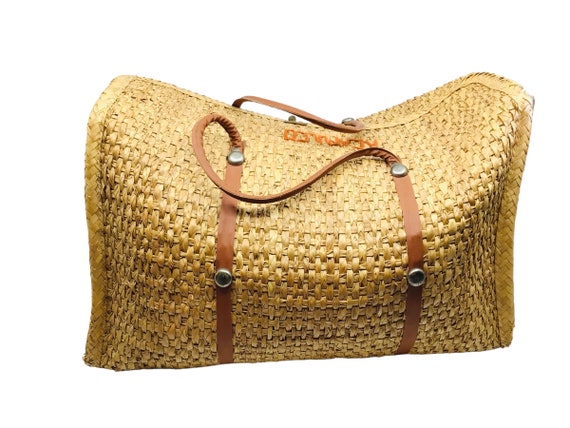 Vintage Woven Straw Raffia Tote Bag: Natural Boho Tro… - Gem