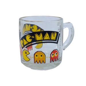 Vintage 80s PAC-MAN Glass Mug Coffee Cup Bally Midway