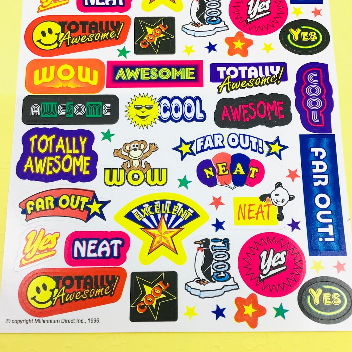 Vintage 90s Words Sticker Sheet Awesome Cool Wow Scrapbooking Etsy