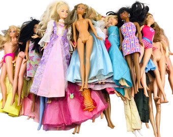 Lot 37 Mixed 90s 2000s Barbies and Disney Princess Dolls w/ Some Clothing & Chair - Some TLC - Sold As Is - Read Full Description