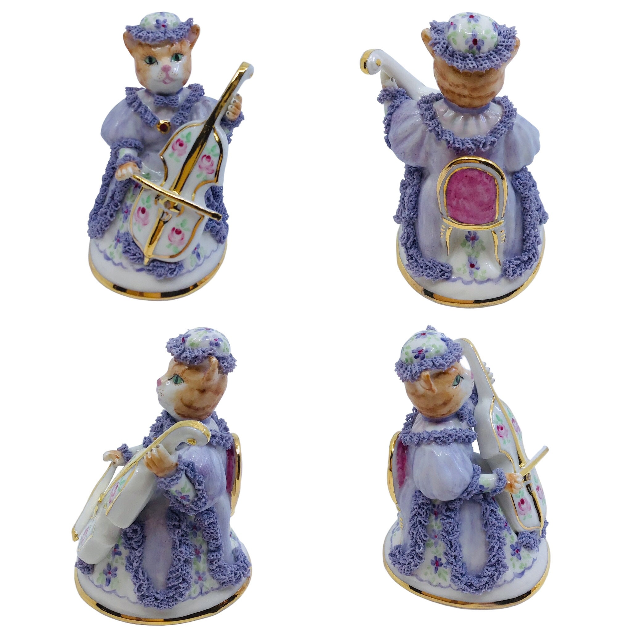 【VINTAGE】IRISH DRESDEN チェロ Vintage Irish Dresden Cat Orchestra Figurines 5 Piece Set
