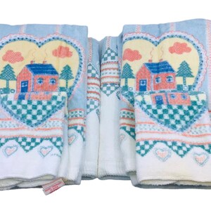 6 Pc Vintage Franco Country Hearts Bath Towel Set 1980s 90s 2 Bath ...