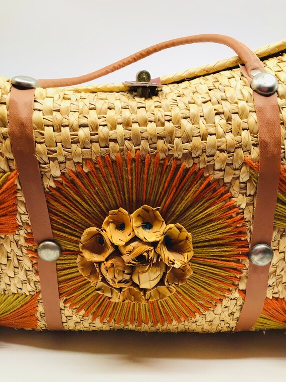 Vintage Woven Straw Raffia Tote Bag: Natural Boho Tro… - Gem