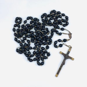 Long Antique Black Rosary Beads Necklace 83” Priest Or Nun Black Rosary