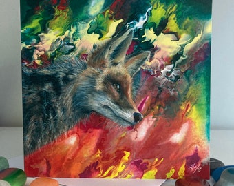 Colourful fox greetings card, blank fox birthday card, fox note card, fox portrait, fox card to keep, wildlife cards for framing