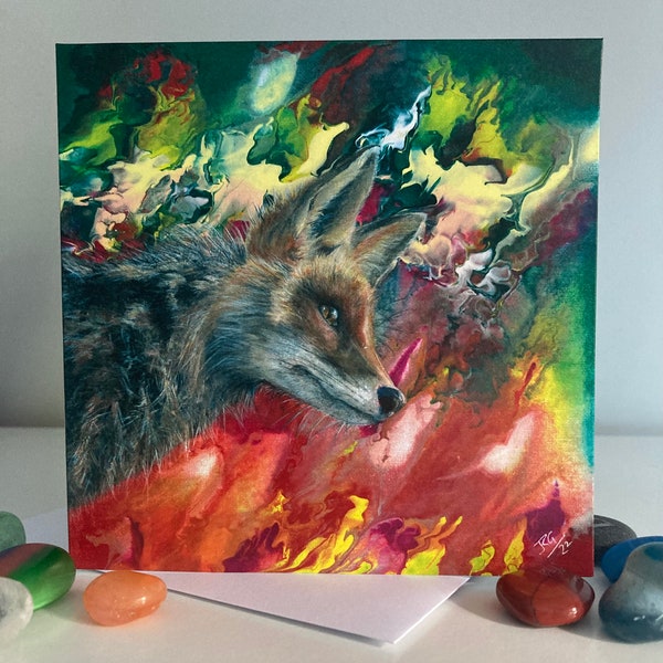 Colourful fox greetings card, blank fox birthday card, fox note card, fox portrait, fox card to keep, wildlife cards for framing