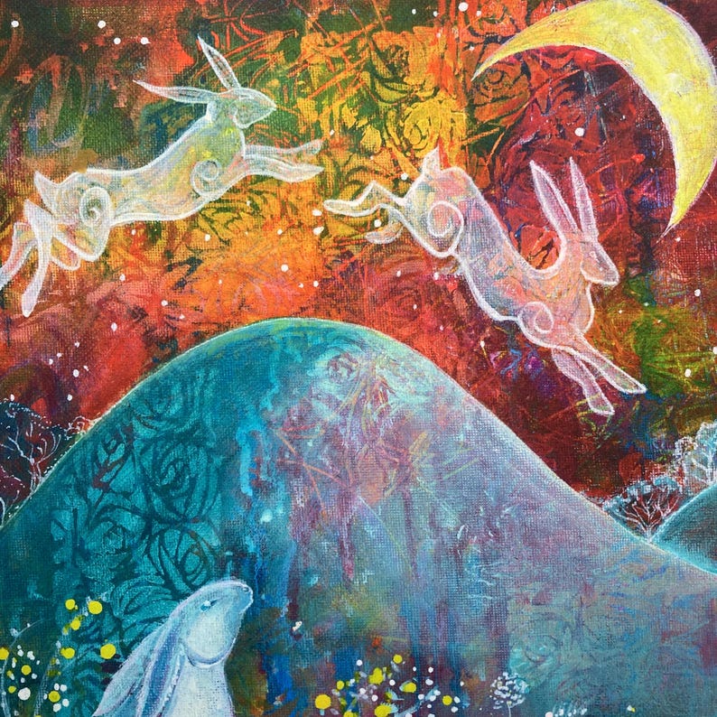Moongazing Hare Art Print: Colourful Fairytale Wall Art image 6