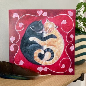 Cute cats Valentines card, cat wedding, engagement, cats in love, grey cat, ginger cat, cat art, cat lovers card, love cats, crazy cat lady image 1