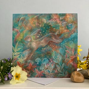 Leaping Hare Greetings Card: 'Shapeshifter' Whimsical Pagan Art