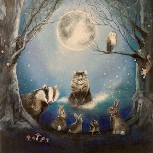 Woodland Animals Card, Blank Animals Card, Cat Card, The Gathering, Magical Witchy Card, Cottagecore, Badger Cardm Rabbits Card image 2