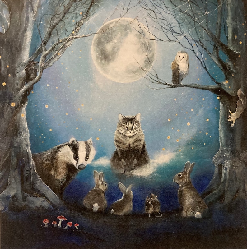 Woodland Animals Card, Blank Animals Card, Cat Card, The Gathering, Magical Witchy Card, Cottagecore, Badger Cardm Rabbits Card image 2