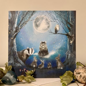 Woodland Animals Card, Blank Animals Card, Cat Card, The Gathering, Magical Witchy Card, Cottagecore, Badger Cardm Rabbits Card image 1