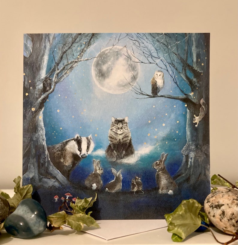 Woodland Animals Card, Blank Animals Card, Cat Card, The Gathering, Magical Witchy Card, Cottagecore, Badger Cardm Rabbits Card image 1