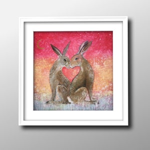 Moongazing Hares Print, Engagement Wedding Gift for Hare Lovers, Hares in Love Picture, Affordable Hare Art, Hare Wall Art, Handfasting image 4