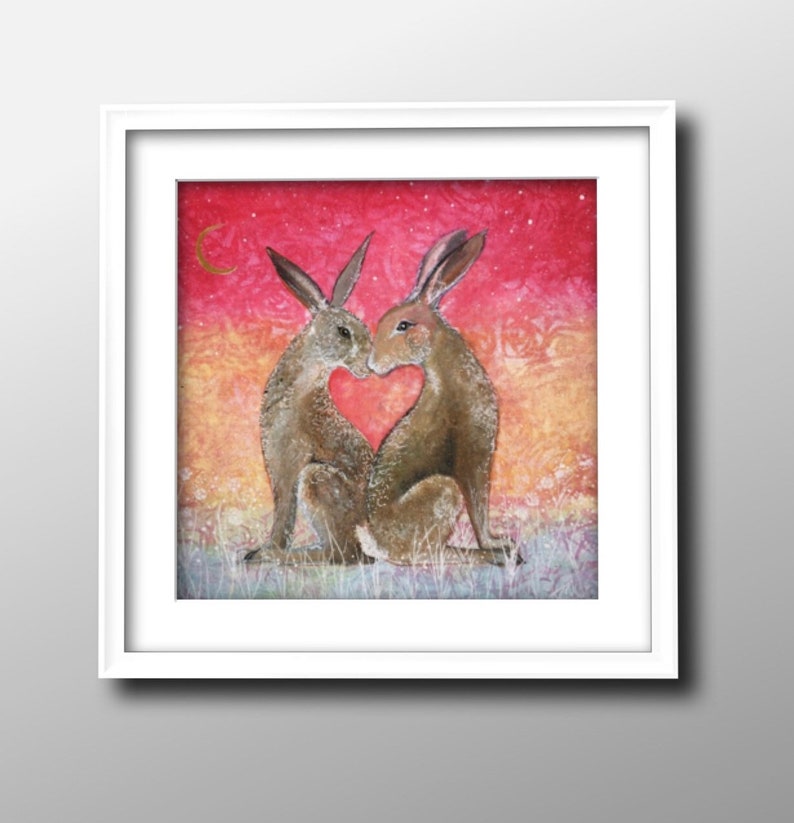 Moongazing Hares Print, Engagement Wedding Gift for Hare Lovers, Hares in Love Picture, Affordable Hare Art, Hare Wall Art, Handfasting image 4