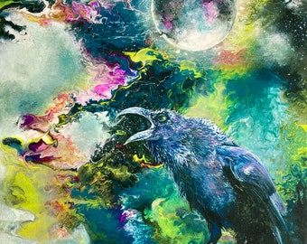 Colourful Raven Fine Art LIMITED EDITION Giclee Print, Unique Raven Wall Art, Mythological Fantasy Raven Wall Art, Pagan Home Wall Decor