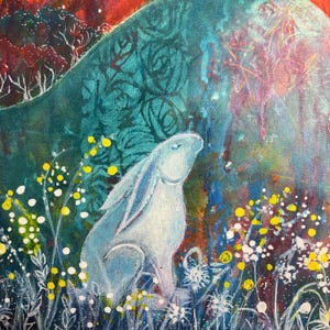 Moongazing Hare Art Print: Colourful Fairytale Wall Art image 7