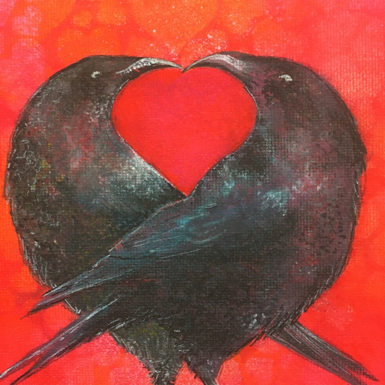 Crow wedding card, crow anniversary card, Valentines Day crow card, card for crow lover, crow engagement card, lovebirds card, crows in love image 4