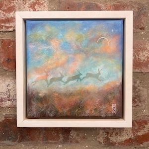 Enchanting Hare Small Original Acrylic Painting, Magical Hare Artwork for Pagan or Nature Loving Home, Original Gift Idea for Hare Lover