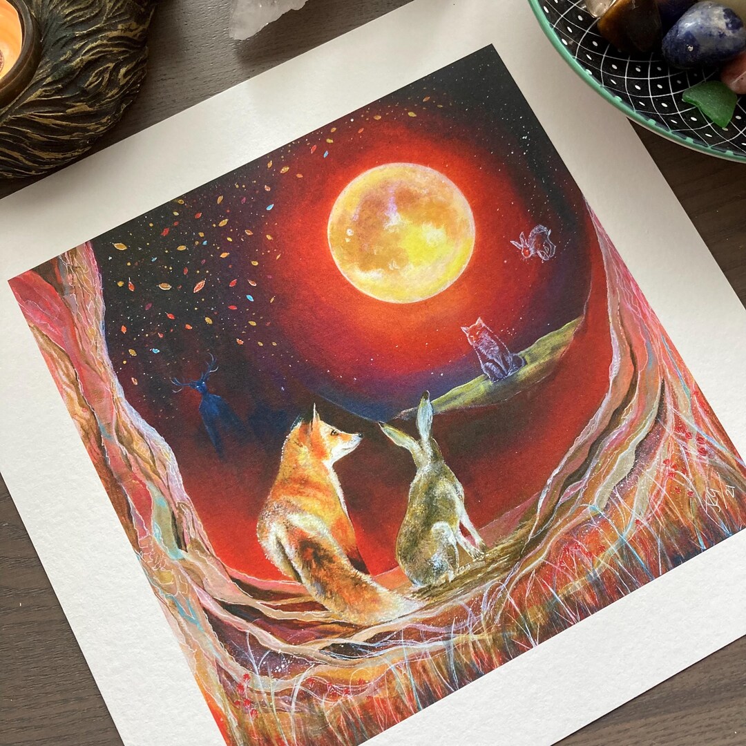 Halloween Fox and Hare Art Print: Pagan Witchy Samhain Wall Art ...