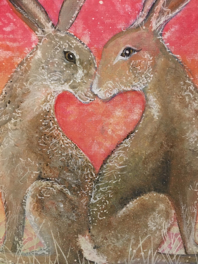 Moongazing Hares Print, Engagement Wedding Gift for Hare Lovers, Hares in Love Picture, Affordable Hare Art, Hare Wall Art, Handfasting image 2