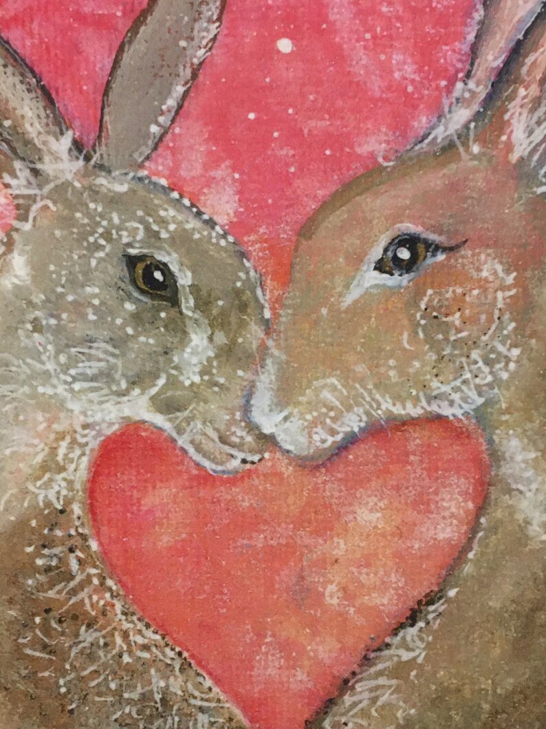 Moongazing Hares Print, Engagement Wedding Gift for Hare Lovers, Hares in Love Picture, Affordable Hare Art, Hare Wall Art, Handfasting image 3