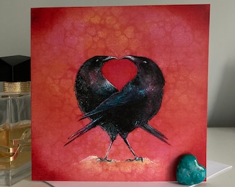 Crow wedding card, crow anniversary card, Valentines Day crow card, card for crow lover, crow engagement card, lovebirds card, crows in love