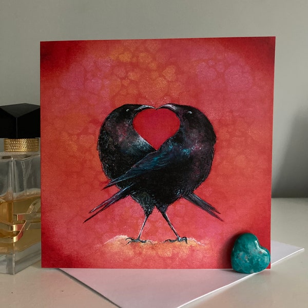 Crow wedding card, crow anniversary card, Valentines Day crow card, card for crow lover, crow engagement card, lovebirds card, crows in love