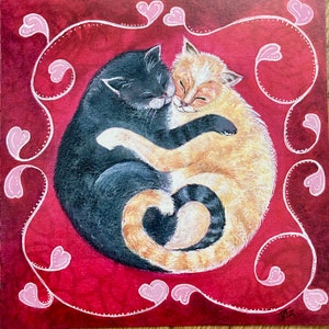 Cute cats Valentines card, cat wedding, engagement, cats in love, grey cat, ginger cat, cat art, cat lovers card, love cats, crazy cat lady image 3