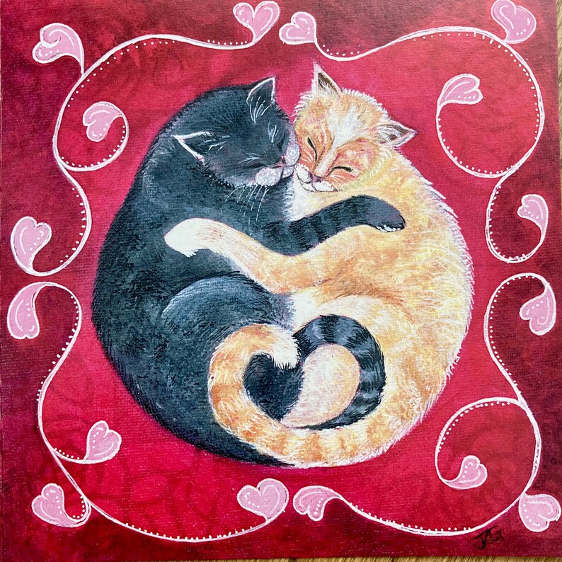 Cute cats Valentines card, cat wedding, engagement, cats in love, grey cat, ginger cat, cat art, cat lovers card, love cats, crazy cat lady image 3