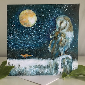 Barn owl greetings card, blank owl card, card for bird lovers, owl birthday card, owl note card, pagan art card, nature lover greetings card