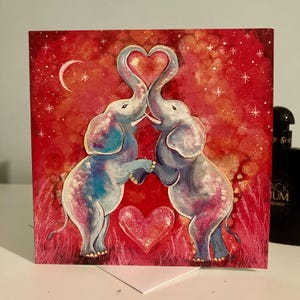 Ungewöhnliche Elefantenkarte, verliebte Elefanten, Valentinstagskarte, Hochzeitskarte, Verlobungskarte oder Jahrestagskarte für Elefantenliebhaber, einzigartige Elefantenkunst