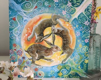 Hare Trinity Three Hares Greetings Card: Ostara, Spring Equinox, Easter, Pagan Greetings