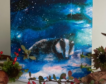 Badger Christmas Card, Yule Badger Card, Badger Art Card, Alternative Christmas Card, Animal Yule Card, Wildlife Greetings Card