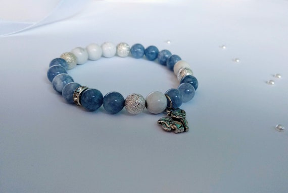 Natural stone,Jewelry gift for women Pink Agate 10mm Bracelets Clover Aquamarine 10mm Bracelet Gemstone stretch bracelet
